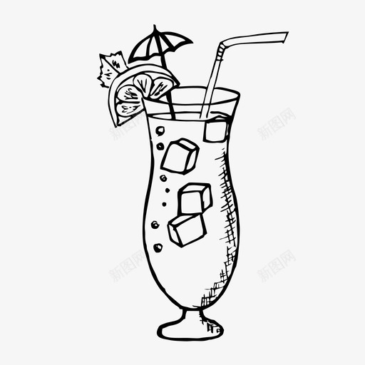 鸡尾酒冰块柠檬水图标svg_新图网 https://ixintu.com 冰块 夏日 柠檬水 素描 素描图标 鸡尾酒