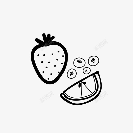 水果蓝莓橘子图标svg_新图网 https://ixintu.com 早餐食品 橘子 水果 草莓 蓝莓