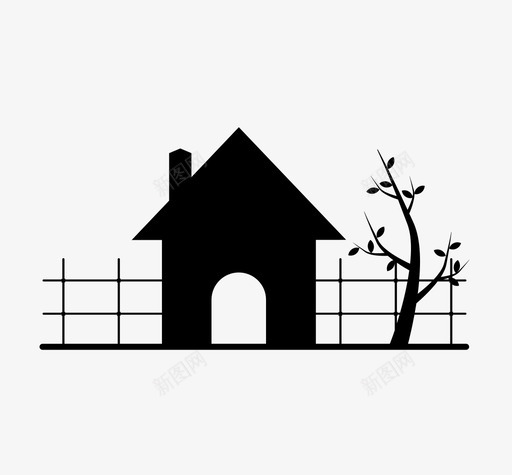 花园篱笆家图标svg_新图网 https://ixintu.com 家 房子 树 篱笆 花园