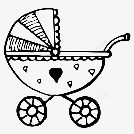 婴儿车儿童素描图标svg_新图网 https://ixintu.com 儿童 婴儿车 手绘 素描