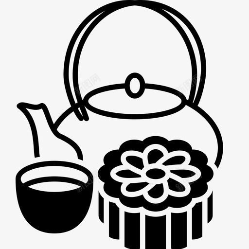 茶杯子中秋图标svg_新图网 https://ixintu.com 中秋 壶 月饼 杯子 茶 雕中秋节