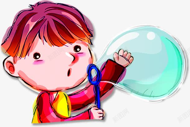 可爱手绘吹泡泡男孩png免抠素材_新图网 https://ixintu.com 可爱 泡泡 男孩