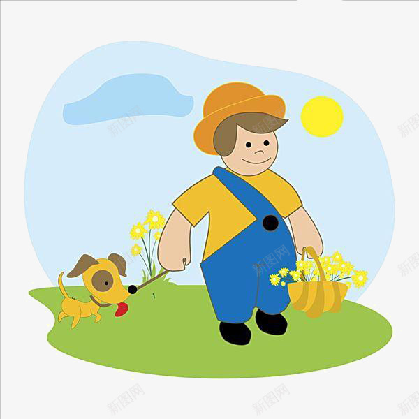 卡通草地上的男人png免抠素材_新图网 https://ixintu.com 卡通 狗花 男人 草地上的
