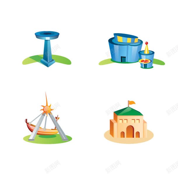 卡通城市建筑png免抠素材_新图网 https://ixintu.com 卡通 城市 建筑 插画