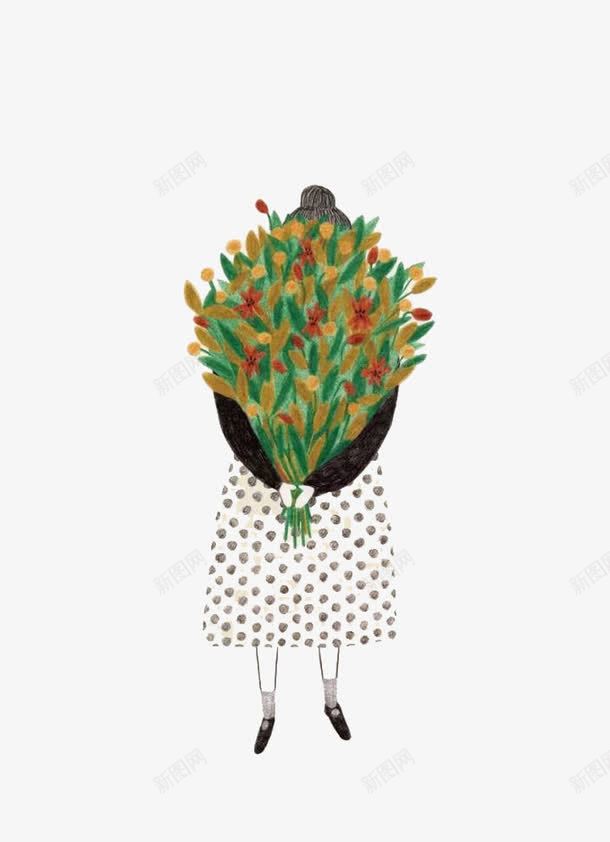 女孩拿花png免抠素材_新图网 https://ixintu.com 卡通 女孩 插画 花