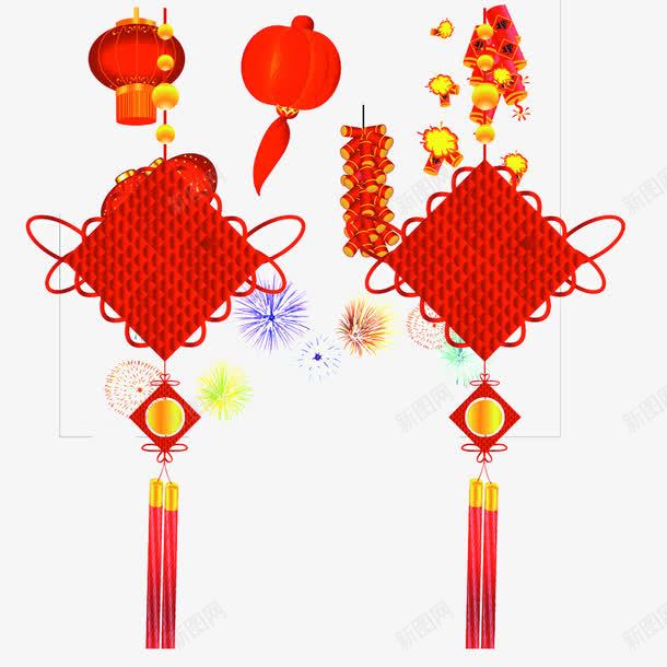 红色福结png免抠素材_新图网 https://ixintu.com 灯笼 福结 红色 节日 鞭炮