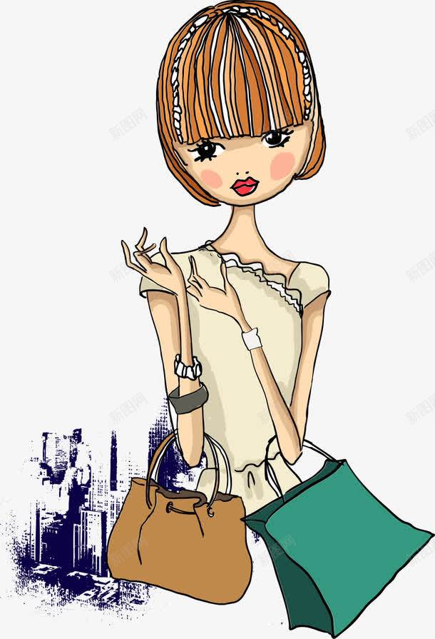 手绘时髦女郎png免抠素材_新图网 https://ixintu.com 女郎 手绘 时髦 购物