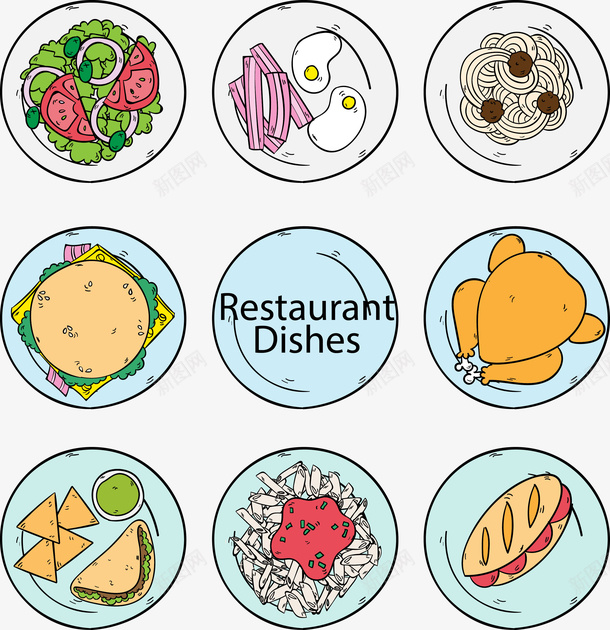 餐厅卡通手绘矢量图ai免抠素材_新图网 https://ixintu.com 手绘食物 矢量食物 餐厅卡通手绘 矢量图