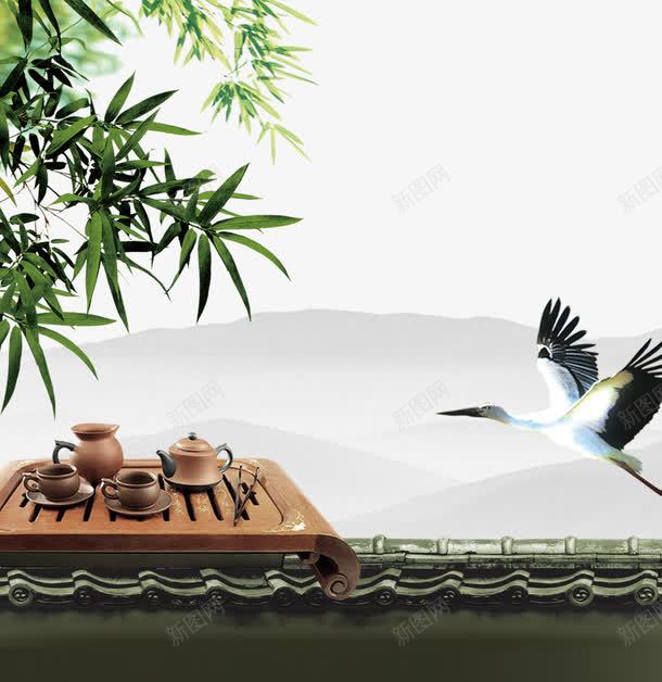 竹子仙鹤茶业海报png免抠素材_新图网 https://ixintu.com 仙鹤 竹子 素材 茶业 茶业海报