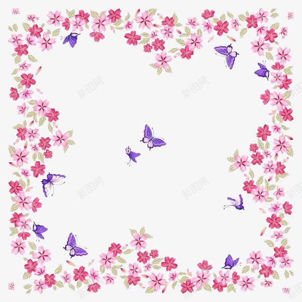 蝴蝶花纹边框png免抠素材_新图网 https://ixintu.com 十字形 唯美 粉红 花纹边框 蝴蝶 边框