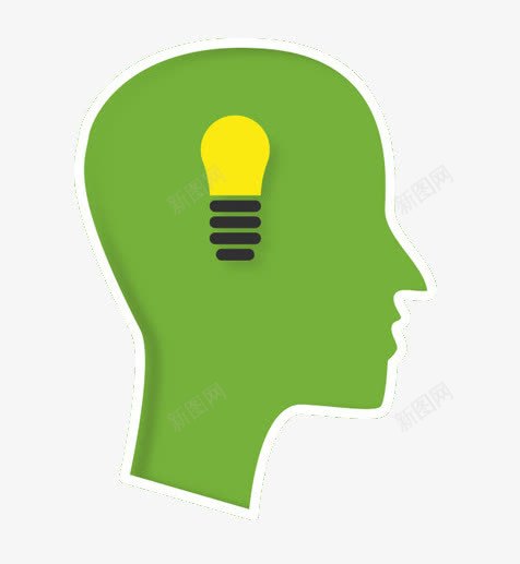 脑袋灵光一线png免抠素材_新图网 https://ixintu.com 卡通 绿色 脑袋