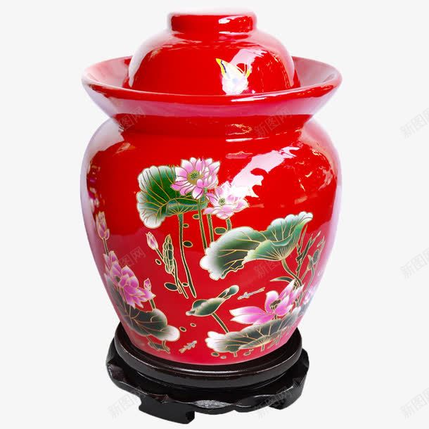 产品实物泡菜坛png免抠素材_新图网 https://ixintu.com 坛子 有花纹 红色