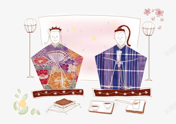 复古人物png免抠素材_新图网 https://ixintu.com 和服夫妻 夫妻 手绘 插画