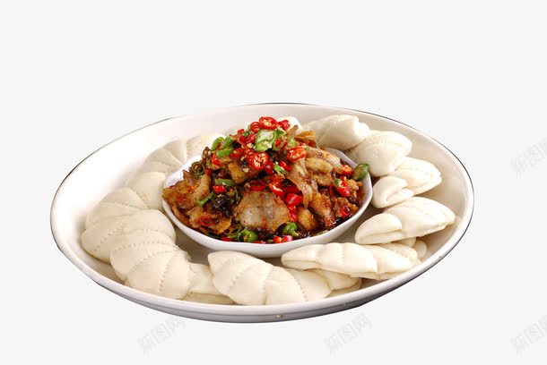 夹饼回锅肉png免抠素材_新图网 https://ixintu.com 回锅肉 红椒 肉片 花卷 青椒