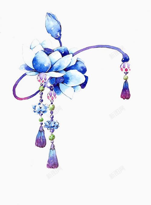 手绘花朵步摇png免抠素材_新图网 https://ixintu.com 手绘 步摇 花朵 蓝色