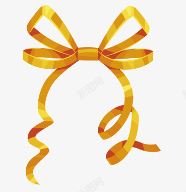 细长漂亮丝带金色丝带蝴蝶结装饰矢量图图标图标