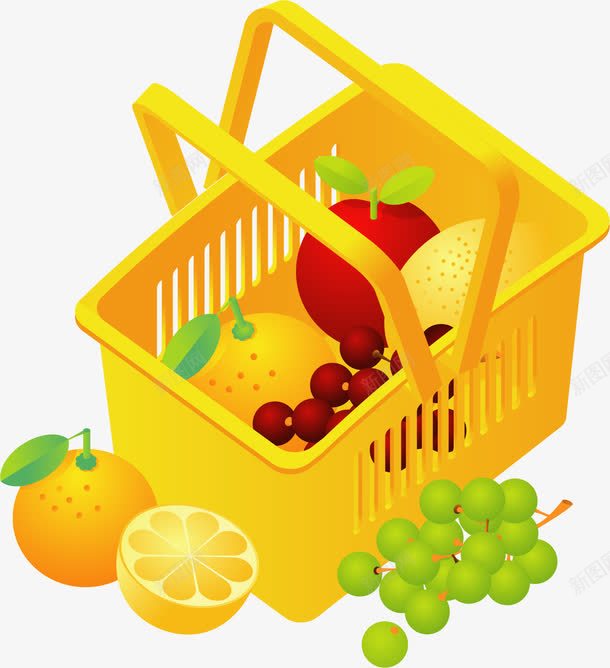手绘新鲜果篮png免抠素材_新图网 https://ixintu.com 手绘 新鲜 果篮 水果