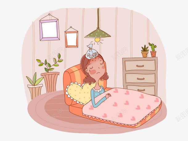 卡通发烧女孩png免抠素材_新图网 https://ixintu.com 浼戞伅 鍙戠儳 鎴块棿 鐢熺梾