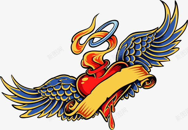 手绘长翅膀的爱心矢量图ai免抠素材_新图网 https://ixintu.com 手绘 标签 长翅膀的爱心 矢量图