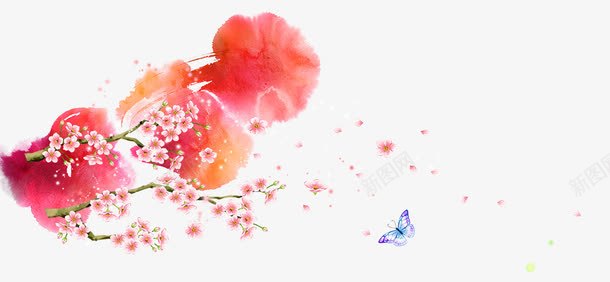 唯美水墨花卉png免抠素材_新图网 https://ixintu.com 唯美 水墨 红色 背景 花卉 花纹