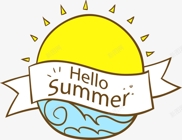 卡通创意你好夏天标签矢量图ai免抠素材_新图网 https://ixintu.com 你好夏天 促销标签 创意标签 夏天 夏季标签 太阳 手绘标签 英文 矢量图