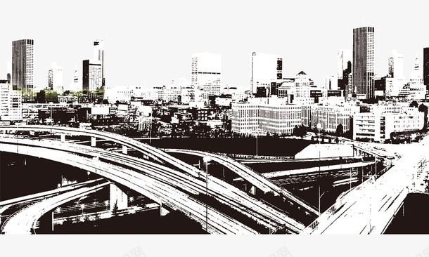 黑白城市效果psd免抠素材_新图网 https://ixintu.com 黑白城市效果