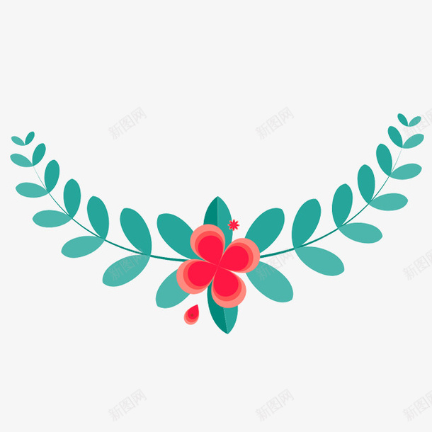 树叶花环png免抠素材_新图网 https://ixintu.com 红色花朵 绿色树叶 花环