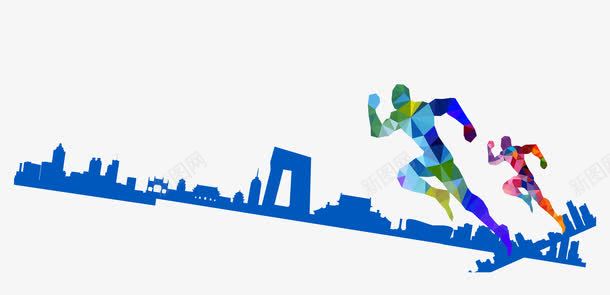 城市和蹦跑的人psd免抠素材_新图网 https://ixintu.com 人 城市 手绘 蹦跑