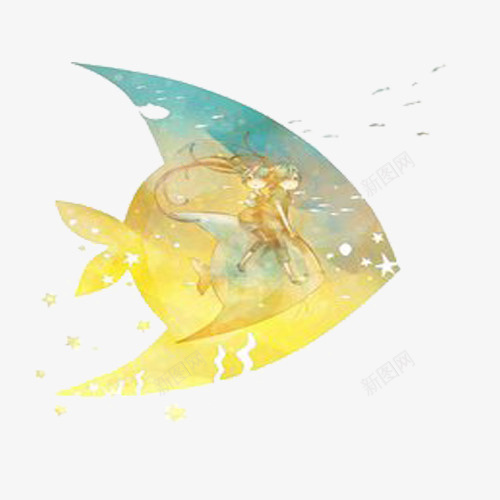 金色梦幻手绘鱼png免抠素材_新图网 https://ixintu.com 卡通手绘 梦幻 金色 鱼形