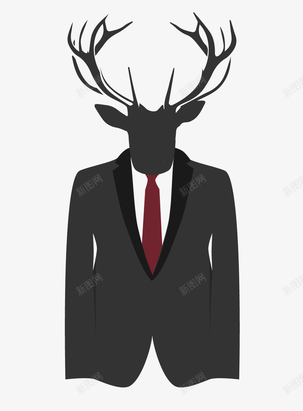 手绘麋鹿造型男装矢量图ai免抠素材_新图网 https://ixintu.com 上衣 商务风 男装 西装 鹿 麋鹿 黑色 矢量图