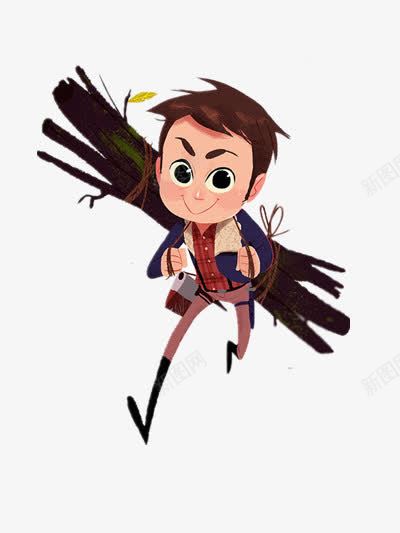 背柴的男人png免抠素材_新图网 https://ixintu.com 彩色 插画 柴火 装饰