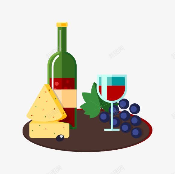 红酒奶酪扁平插图png免抠素材_新图网 https://ixintu.com 奶酪 源文件 红酒