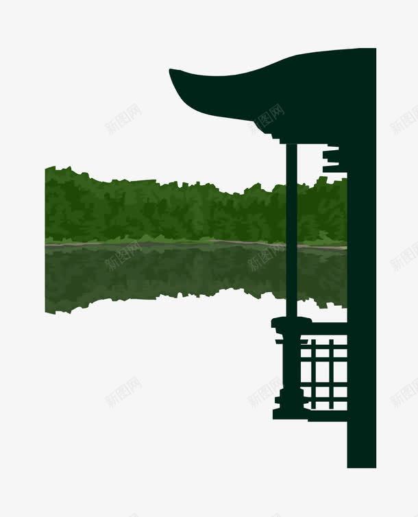 凉亭png免抠素材_新图网 https://ixintu.com 凉亭 树荫 湖水 绿色