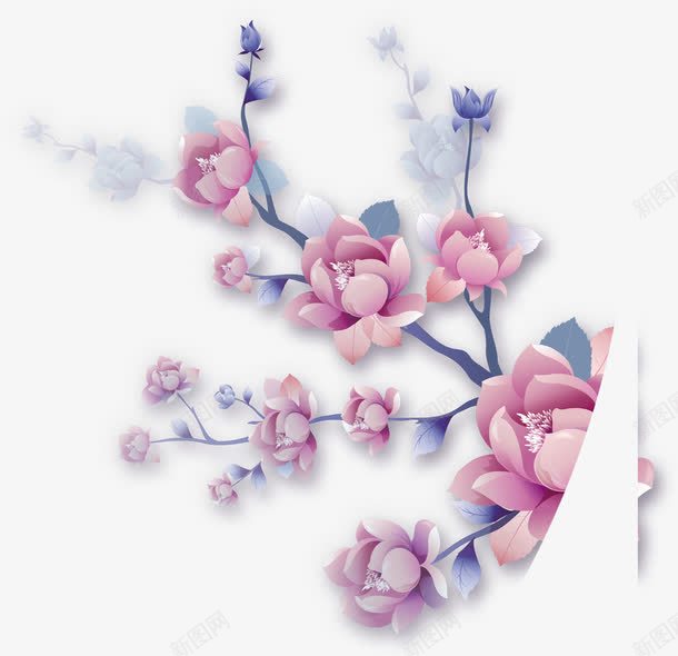 粉蓝花朵装饰png免抠素材_新图网 https://ixintu.com 花朵 装饰
