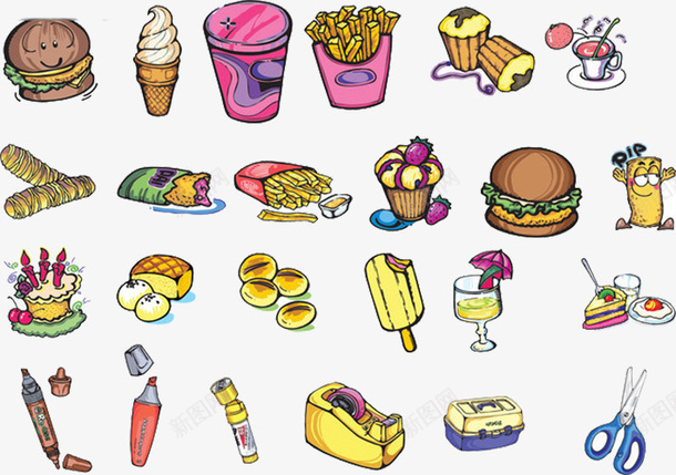 食物背景psd免抠素材_新图网 https://ixintu.com 创意背景 手绘 装饰素材 食物