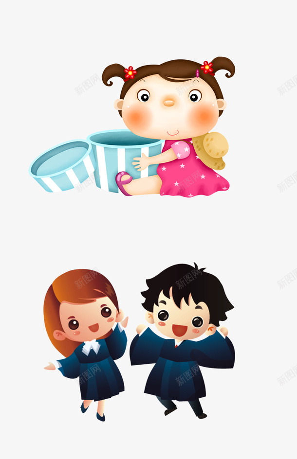 卡通小女孩男孩学生装饰图案psd免抠素材_新图网 https://ixintu.com 免抠PNG 卡通 学生 小女孩 男孩 装饰图案