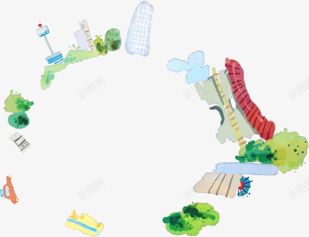创意合成手绘建筑效果png免抠素材_新图网 https://ixintu.com 创意 合成 建筑 效果