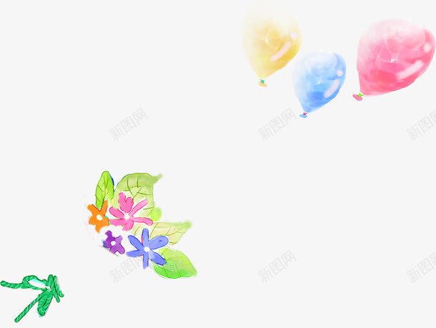 手绘彩色漂浮气球捧花礼物png免抠素材_新图网 https://ixintu.com 彩色 气球 漂浮 礼物