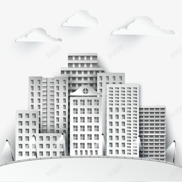 白色时尚建筑群png免抠素材_新图网 https://ixintu.com 建筑 白云 白色