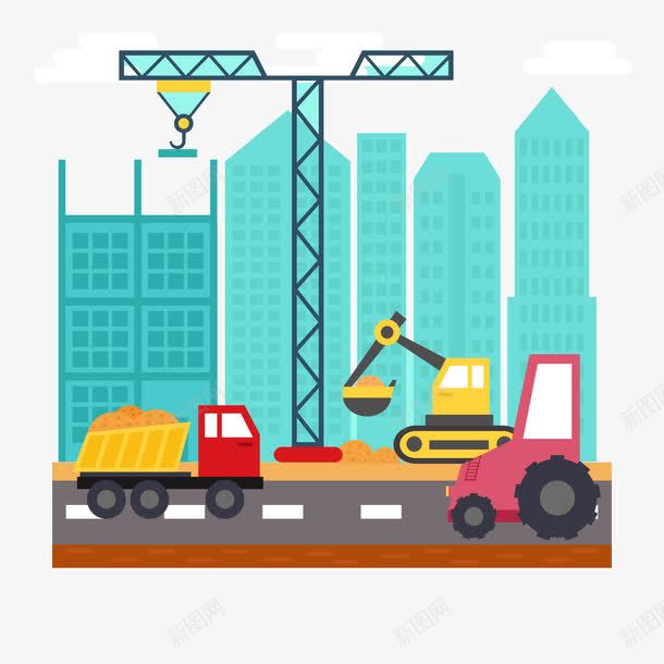 建筑png免抠素材_新图网 https://ixintu.com 房子 挖掘机 车