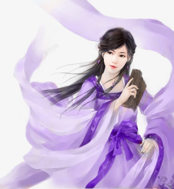 拿竹简的紫衣美女古风手绘png免抠素材_新图网 https://ixintu.com 古风 竹简 美女