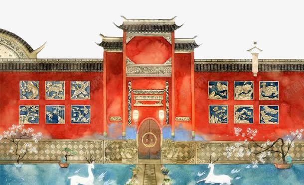 水彩建筑png免抠素材_新图网 https://ixintu.com 中国风 卡通 安徽 建筑 手绘 水彩 红色 装饰