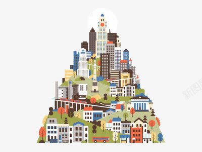 卡通建筑png免抠素材_新图网 https://ixintu.com 城市 大楼 平扁图形 房子 视觉旅游日素材