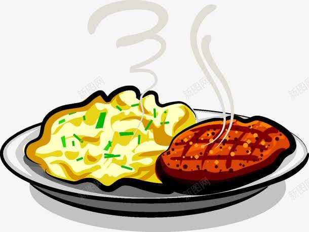 卡通盘子里的烤牛排png免抠素材_新图网 https://ixintu.com 煎蛋 牛排 食物