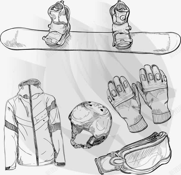 手绘运动用品矢量图eps免抠素材_新图网 https://ixintu.com 手绘 滑雪 运动用品 矢量图