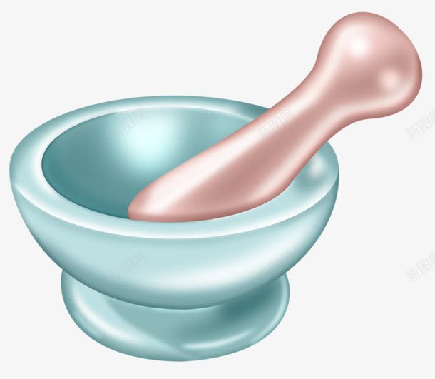 磨药的碗和木椎png免抠素材_新图网 https://ixintu.com 卡通 碗 绿色 药