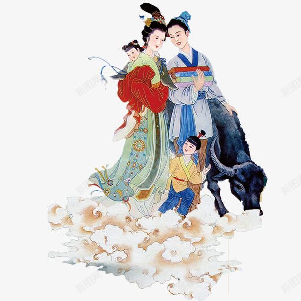 气息欢聚png免抠素材_新图网 https://ixintu.com 小孩 牛郎 祥云 织女
