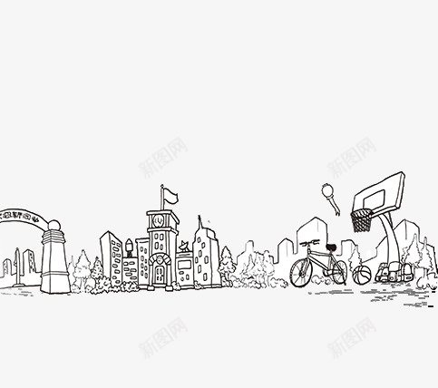 卡通建筑物png免抠素材_新图网 https://ixintu.com 中国风 卡通建筑物 建筑物 黑白