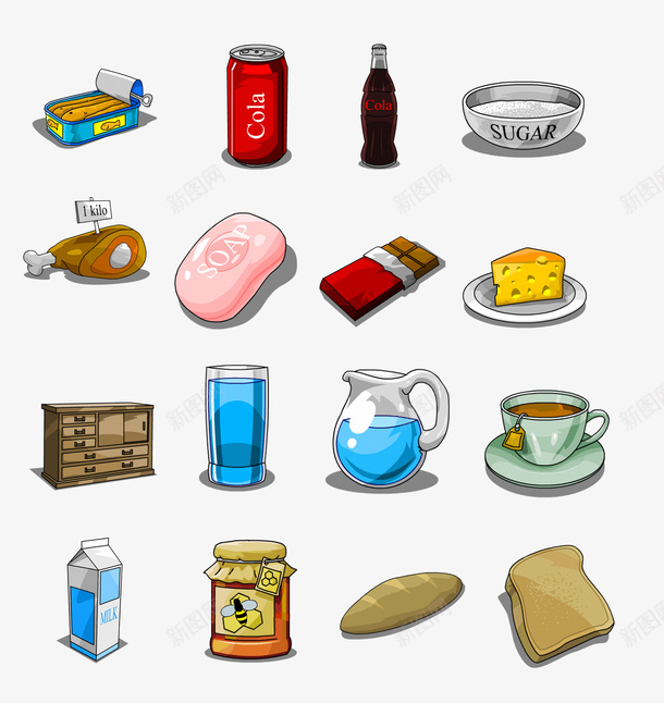 手绘食物图标psd免抠素材_新图网 https://ixintu.com 卡通手绘 卡通素材 手绘 食物
