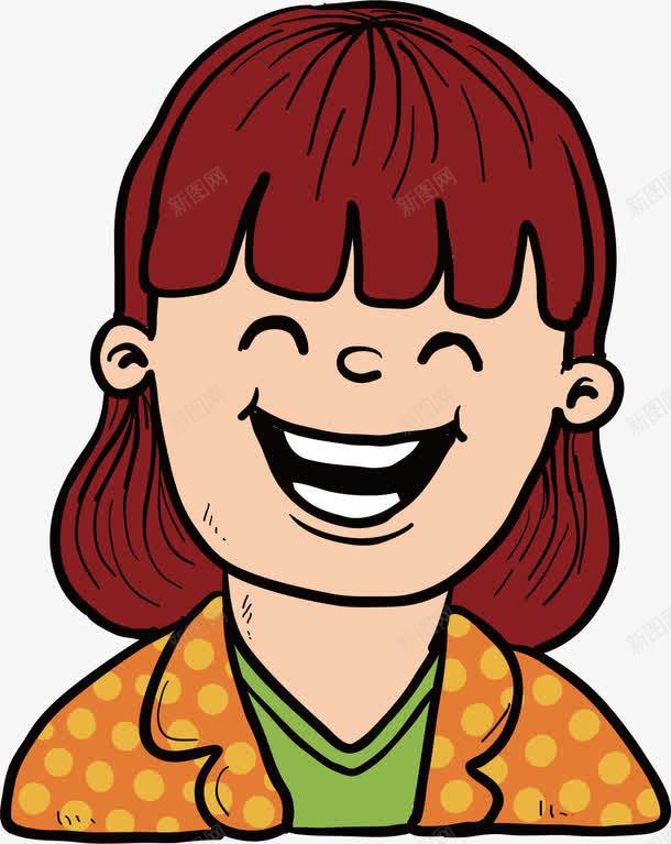 红发女孩png免抠素材_新图网 https://ixintu.com 中长发 可爱 大白牙 大笑 女孩 手绘 眯眯眼 红色